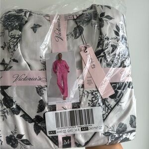 Victoria's Secret Black and White Floral Satin Pajama Set
